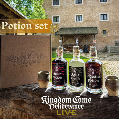 Kingdom Come Deliverance II Potion set - Sada lektvarů / Dárková sada tří likérů a dvou keramických pohárků